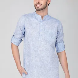 Vastraa Fusion Men Thread Work Khadi Handloom Pathani Kurta image 1