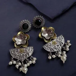 Anouk German Silver Silver-Plated Artificial Beaded Contemporary Drop Earrings image 2