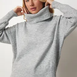 Happiness istanbul Gri Women Ribbed Turtle Neck Pullover Sweater-picture-17
