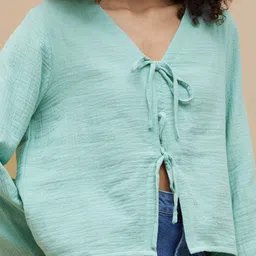 Ginger by Lifestyle Women Textured Tie-Up Neck Cotton Top image 5