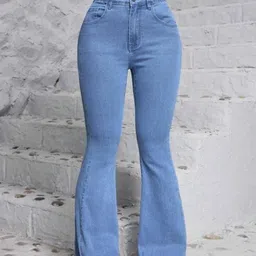 Ds Fashion Women Comfort Bootcut High-Rise Slash Knee Applique Jeans-image-42