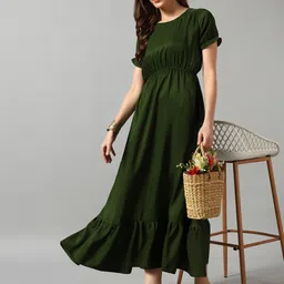 Raiyani Fashion Women Fit and Flare Puff Sleeves Midi Dress-image-54