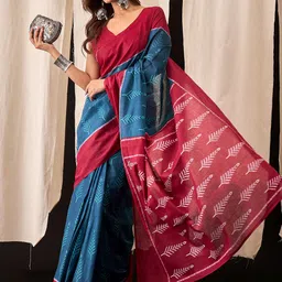 KALINI Ethnic Motifs Printed Pure Cotton Bagru Saree image 4