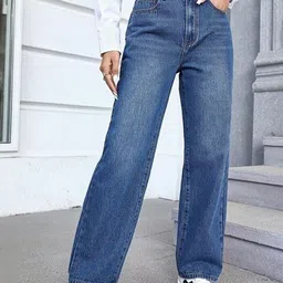 Ds Fashion Women Wide Leg High-Rise Mildly Light Fade Jeans-image-35