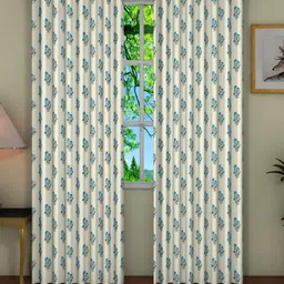 Pink Parrot White & Blue 2 Pieces Floral Door Curtains-image-93