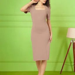 Moda Rapido Women Square Neck Puff Sleeve Bodycon Midi Dress-image-94