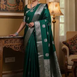 Bindi Fashion Woven Design Zari Silk Blend Handloom Banarasi Saree-picture-24