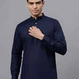BHUVIKOO Band Collar Roll-Up Sleeves Straight Short Kurta-picture-25