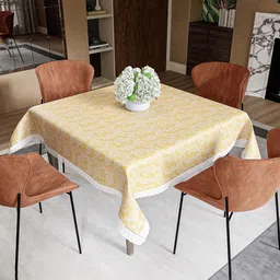 Aura Gold-Toned & White Ethnic Motifs 4-Seater Square Table Cover-image-75