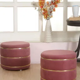 Shadowkart 2 Piece Maroon Wooden Mudda Pouffe Ottoman-picture-44