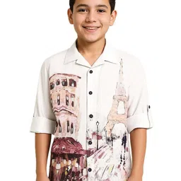 CAVIO Boys Comfort Fit Conversational Printed Spread Collar Cotton Casual Shirt-picture-12