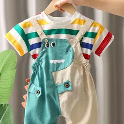 StyleCast x Revolte Boyes Striped Cotton T-shirt and Dungarees Set-picture-13