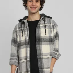 AMERICAN EAGLE OUTFITTERS Men Hood Tartan Checked Cotton Casual Shirt-image-74