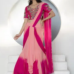 GloballyRonakRBafna Floral Embroidered Organza Ready To Wear Lehenga & Blouse With Dupatta-picture-27