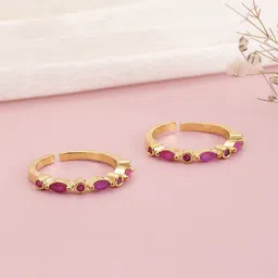 Peora Gold-Plated Faux Ruby-Studded Toe Rings-image-1