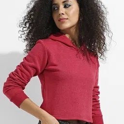 Campus Sutra Women Solid Hooded Sweatshirt image 3