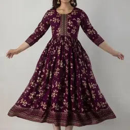 TROPWEAR Floral Printed Round Neck Maternity Fit And Flare Ethnic Dresses-picture-15