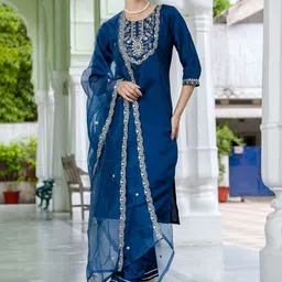 SHOPLANCE Women Ethnic Motifs Embroidered Regular Thread Work Kurta with Trousers & With Dupatta-picture-27