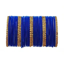 LLL FASHION Set Of 10 Blue Glass Artificial Stones & Beads Bangle-picture-35