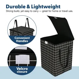 Aura 3Pcs White & Black Checked Foldable Laundry Bags With Lid 75 L Each image 5