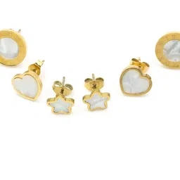 ARTKLIM Set of 3 Stainless Steel Gold-Plated Mother of Pearls Beaded Circular Shaped Studs image 3