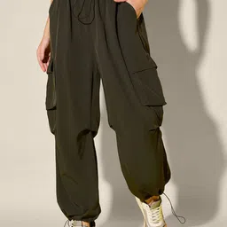 QIOA Women Relaxed Loose Fit High-Rise Wrinkle Free Cargos Style Parachute-image-74