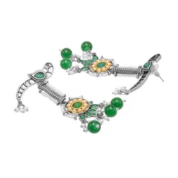 Shining Jewel - By Shivansh Silver-Plated CZ Stones Studded & Beaded Bird Drop Earrings image 3