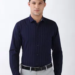 Peter England Men Spread Collar Vertical Striped Cotton Slim Fit Formal Shirt-picture-20