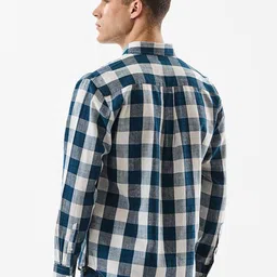 Snitch Checked Button-Down Collar Cotton Linen Casual Shirt image 4