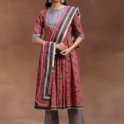 Libas Printed Panelled Gotta Patti Pure Cotton Anarkali Kurta with Trousers & Dupatta-image-56
