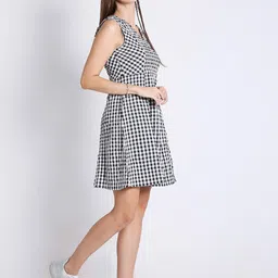 French Theory Women V-Neck Checked Fit & Flare Dress image 2
