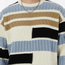 glitchez Acrylic Cable Knit Colourblocked Pullover image 2