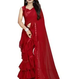 Flip The Style Solid Ruffles Saree with Blouse Piece-image-93