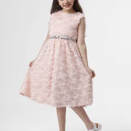 KATE & OSCAR Girls Self Design Fit & Flare Midi Dress With Belt-picture-22