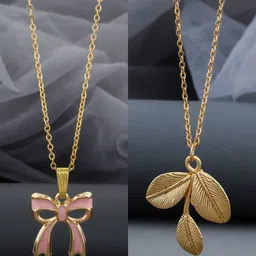 Birado Jewellery Women Set Of 2 Stainless Steel Gold-Plated leaf shaped Pendant & Chains-picture-31