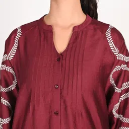 AUTUMN LANE Sharanya Mulberry Work Shirt With Trouser Co-Ords image 3