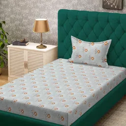 KLOTTHE Grey Floral Cotton Single Bedsheets image 1