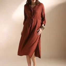 Globus Women Shirt Collar A-Line Midi Dress-picture-14
