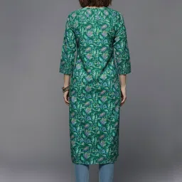 fusion by glitchez Women Printed Mirror Work Floral Kurta image 5