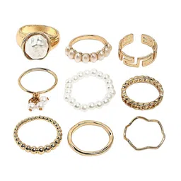Bohey by KARATCART Set Of 9 Gold-Plated Finger Rings image 3
