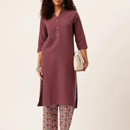 FERANOID Mandarin Collar Regular Straight Kurta image 3