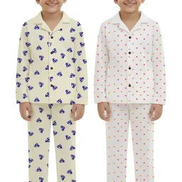 Fasha Kids Unisex Pack Of 2 Printed Cotton Shirt Collar Long Sleeves Nightdress-picture-10