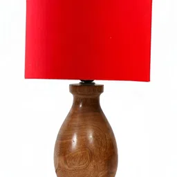 Devansh Red Wood Traditional Cylindrical Shaped Table Lamp image 3