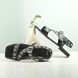 Styli Women Textured Stud Detailed Open Toe Flats-picture-40