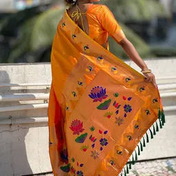 all about you Woven Design Zari Silk Blend Paithani Saree image 4