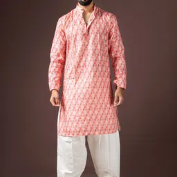 Rawayi Men Ethnic Motifs Printed Band Collar Long Sleeves Cotton Kurta-image-97
