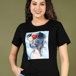 V-Mart Women Printed Drop-Shoulder Sleeves Applique T-shirt-image-58