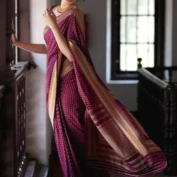 YAMUNE Woven Design Zari Art Silk Handloom Bandhani Saree image 5