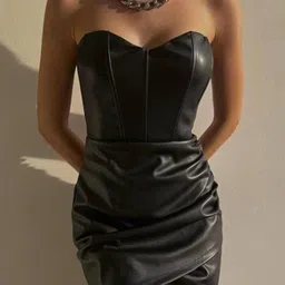 miss mosa by akanksha Alamode By Akanksha Women Black Barry Luxe PU Leather Dress in Black-picture-32