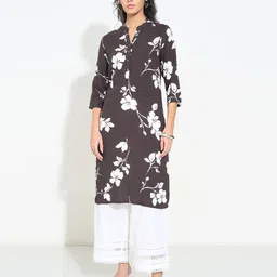 RANGMANCH BY PANTALOONS Floral Printed Thread Work Mandarin Collar A-Line Kurta image 2